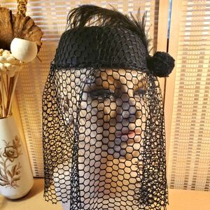 Vintage goth black pillbox hat with veil
